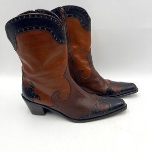 Stuart Weitzman Key West Colorblocked Leather Cowboy Studding Boots Size…